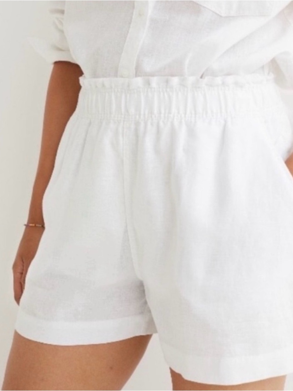 h&m white linen viscose high waisted shorts
